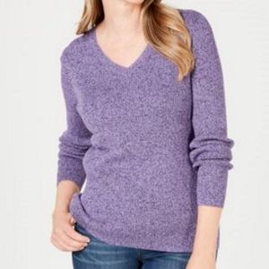 NWT. Karen Scott V neck long sleeved women's shirt size large purple.